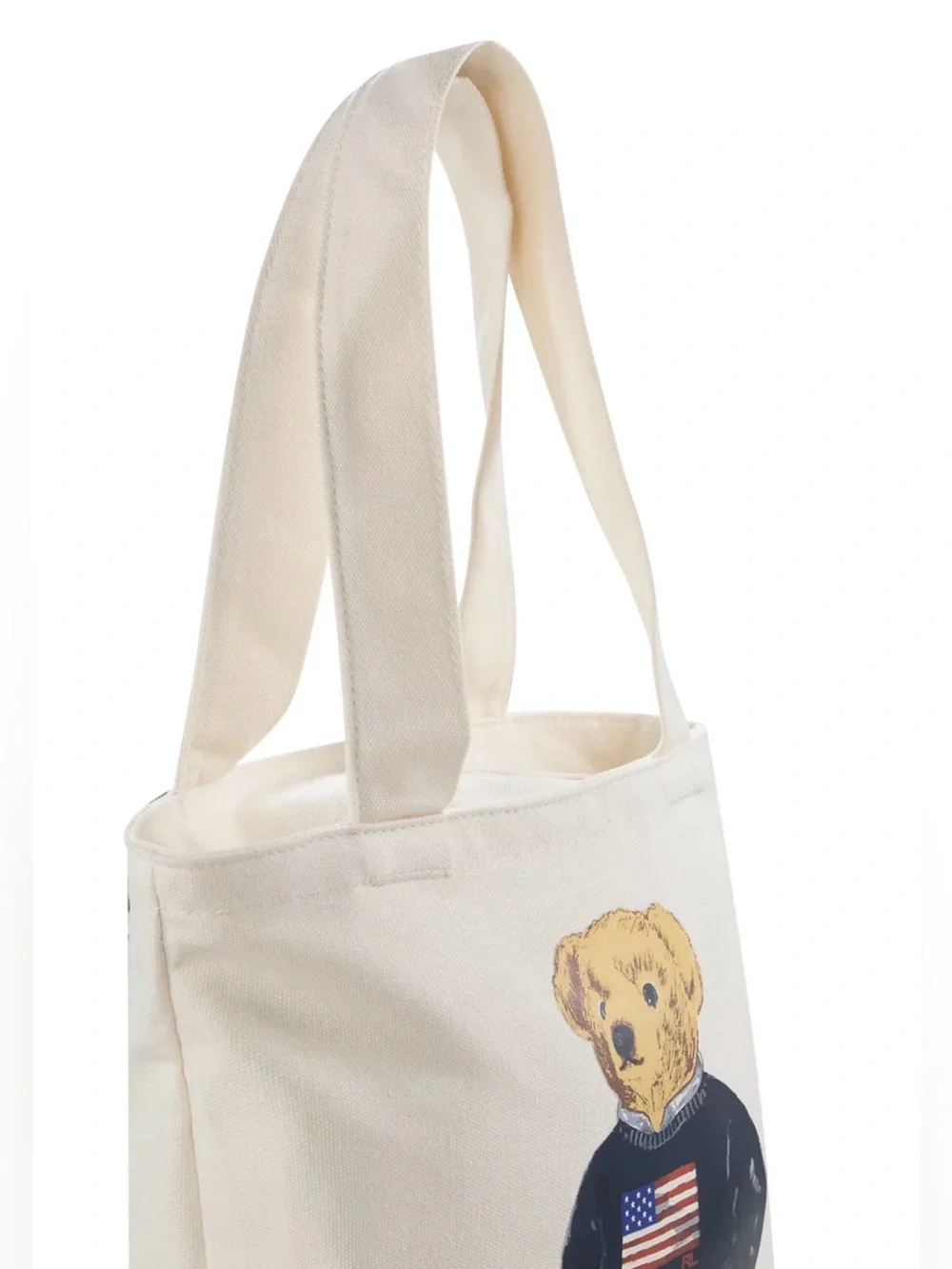 Polo Ralph Lauren Natural FLAG SWEATER BEAR 13.0” Canvas Zip Top Tote Bag